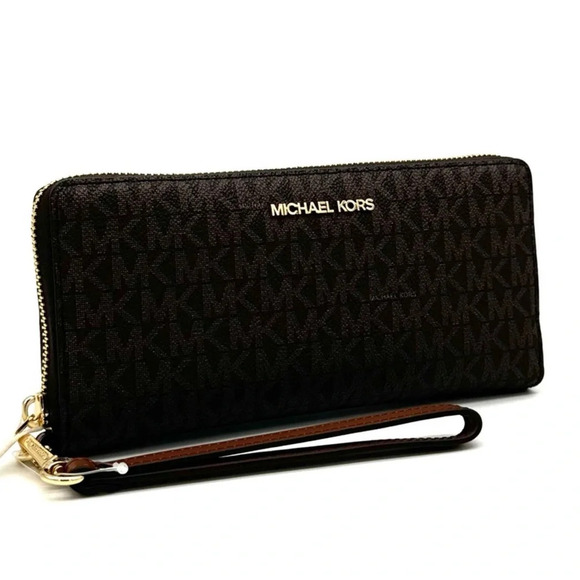 Michael Kors Large Travel Continental Wallet Wristlet Brown - Picture 1 of 10